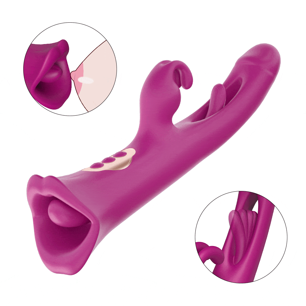 product_10021879415099_0 4 IN 1 Rose Muncher Rabbit Vibrator Licking Vibrating Flapping Clit Nipple Stimulator - Image 1