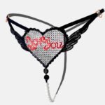 "Love You" Sexy Open Crotch Mesh Underwear With Pearls