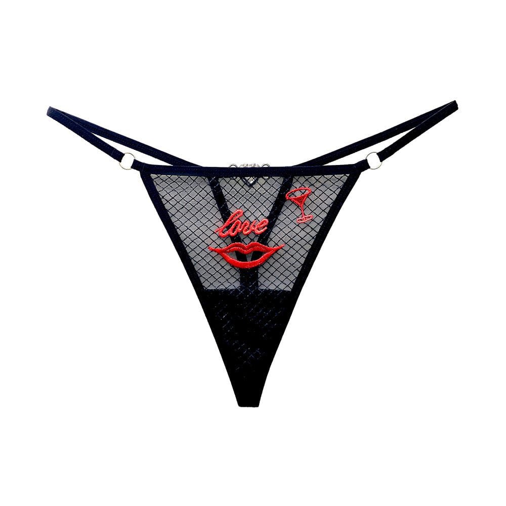 product_10030309769531_0 "Love" Red Lips Sexy Embroidery Mesh Women Thong with Diamonds - Image 1