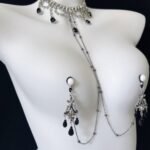 Exquisite Black Gem Diamond Choker with Nipple Clamps