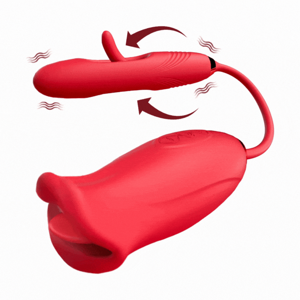 product_8771533734203_0 Lurevibe - Rose Muncher Lip Tongue Suction Vibrator With Patting Dildo Vibrator - Image 1