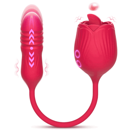 Lurevibe - Rose Female Tongue Licking Egg Jumping Telescopic Masturbation Device Double-headed Vibrating Sex Toy