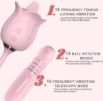 Lurevibe - 3-in-1 Blooming Sexy Pink Rose Toy Rotating Pearls Telescopic Tongue-licking Vibrator - Image 2