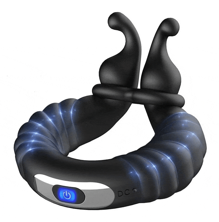 product_8995860414779_0 Lurevibe - Vibrating Dual Penis Ring Dildo Stretchy Cock Ring - Image 1