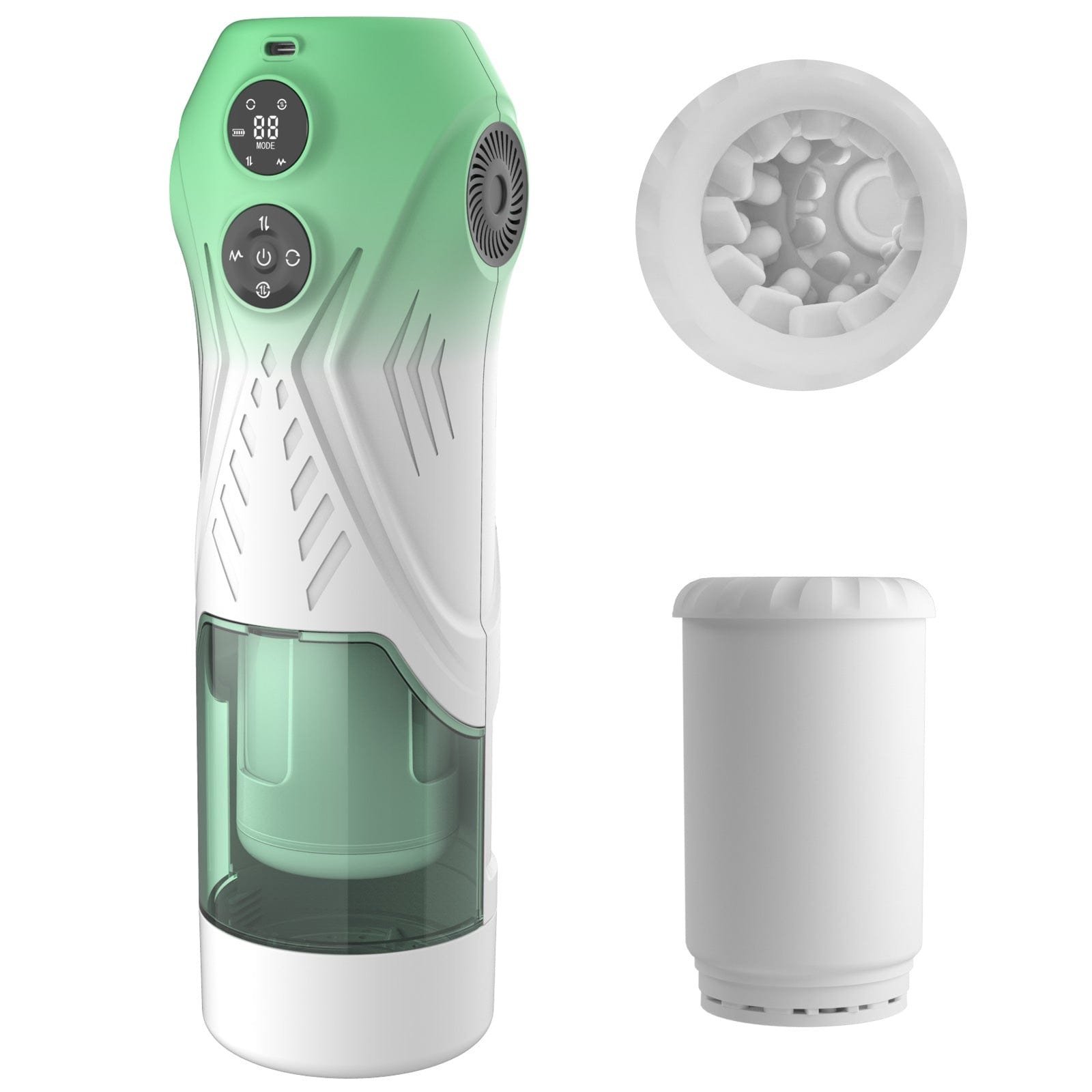 product_9837645758779_0 Green Star Rotating Telescopic Vibration Male Masturbator - Image 1